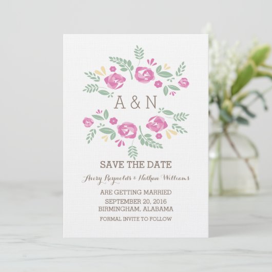 Faire-part de date de sauvegarde de monogramme flo (Debout devant)