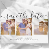 Faire-part de date de sauvegarde gris trois photos