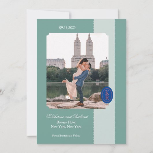 Faire-part de date de teinte sarcelle à bordure fe (Dos)