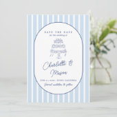 Faire-part de date limite Cabana rayée bleue Minim (Debout devant)