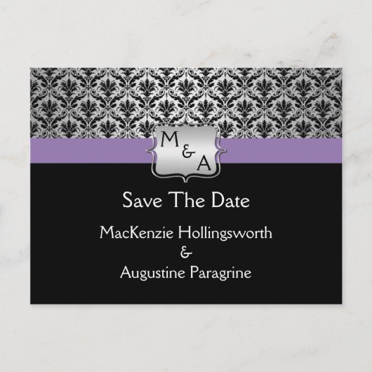 Faire-part de date limite noir violet argent monog (Devant)