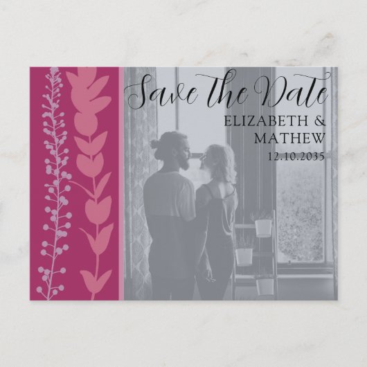 Faire-part de date moderne chic avec photo et feui (Devant)