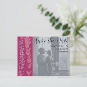 Faire-part de date moderne chic avec photo et feui (Debout devant)