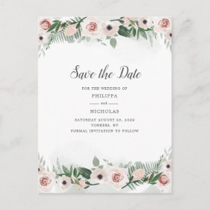 Faire-part de date rose floral à la mode aquarelle