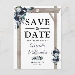 Faire-part de date rustique poussiéreux bleu flora