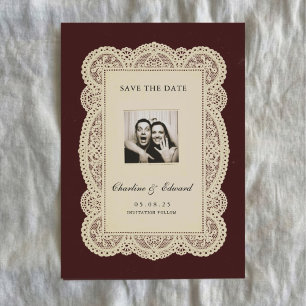 Faire-part de date vintage en papier dentelle bord
