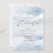 Faire-part de dédicace garçon aquarelle bleu pouss (Devant)