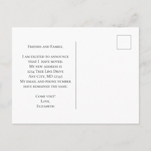 Faire-part de déménagement à l'écriture de Magnoli (Dos)