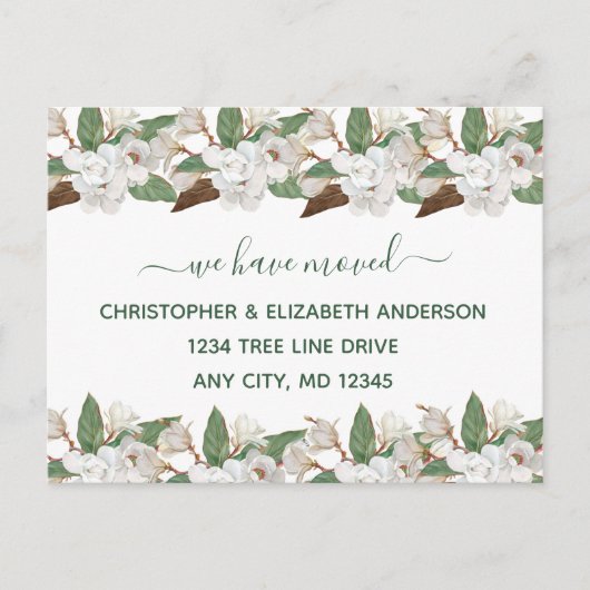 Faire-part de déménagement avec magnolias floraux  (Devant)