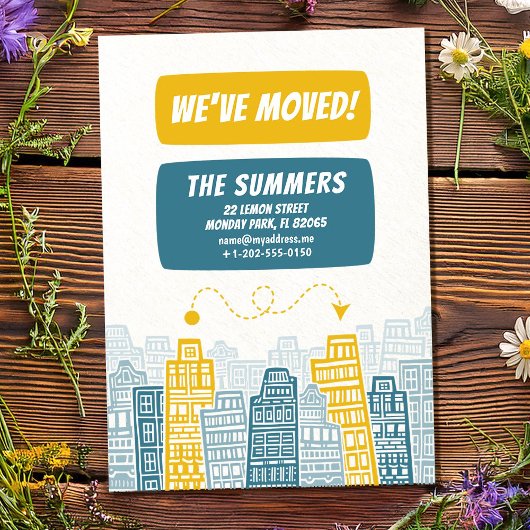 Faire-part de déménagement Bâtiments Jaunes et Ble