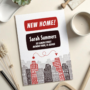 Faire-part de déménagement Rouge et Noir Rétro bât