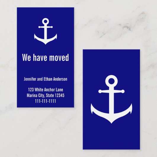 Faire-part de déplacement bleu et blanc marine (Devant / Derrière)