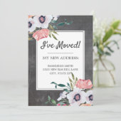 Faire-part de déplacement Chalkboard rose blanc fl (Debout devant)