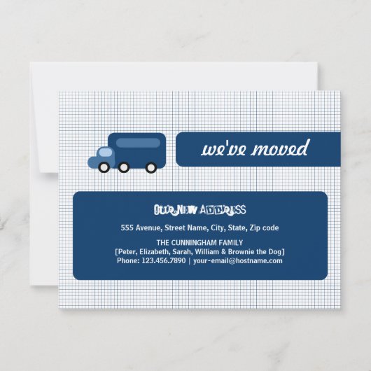 Faire-part de déplacement de camion bleu (Devant)