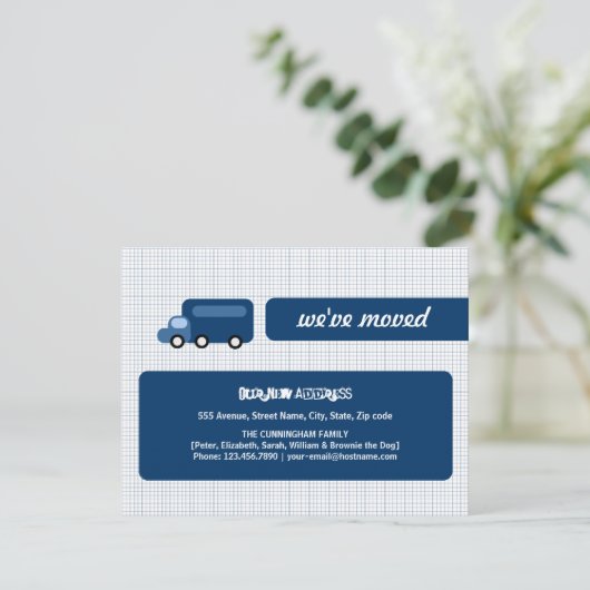 Faire-part de déplacement de camion bleu (Debout devant)