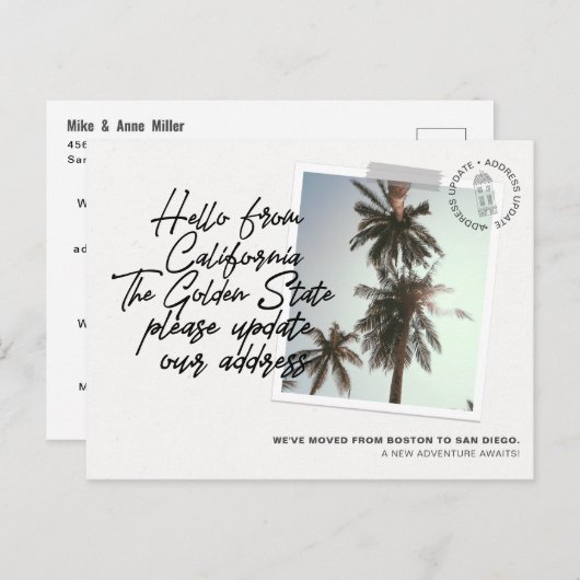 Faire-part de déplacement de destination de l'État (Devant / Derrière)