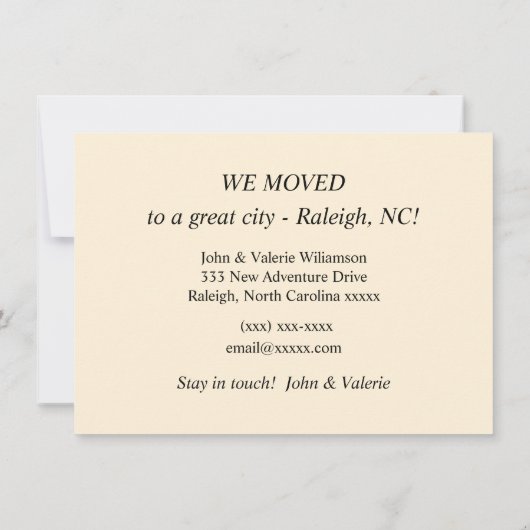 Faire-part de déplacement de la carte NC Raleigh (Dos)