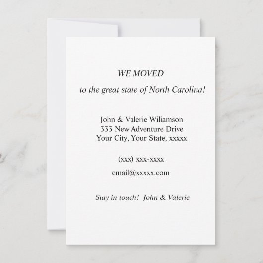 Faire-part de déplacement de la côte de la Carolin (Dos)