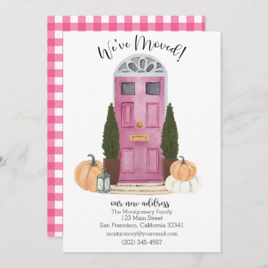 Faire-part de déplacement de la porte rose (Devant / Derrière)