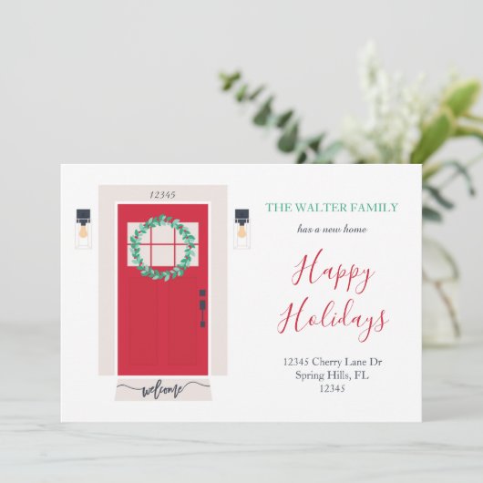 Faire-part de déplacement de porte avant rouge (Debout devant)