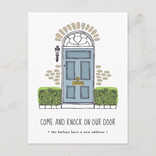 Faire-part de déplacement de porte bleue (Devant)