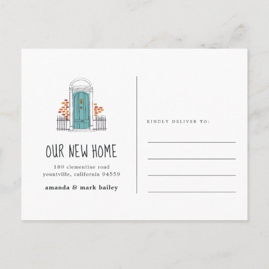 Faire-part de déplacement de porte bleue (Dos)