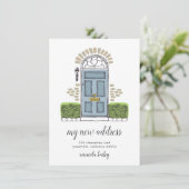 Faire-part de déplacement de porte bleue (Debout devant)