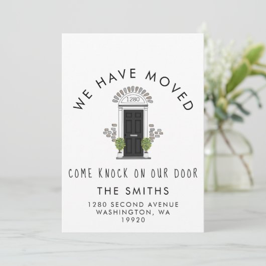 Faire-part de déplacement de porte noire (Debout devant)