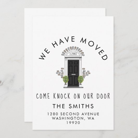 Faire-part de déplacement de porte noire (Devant / Derrière)