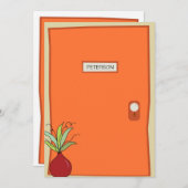 Faire-part de déplacement de porte orange (Devant / Derrière)