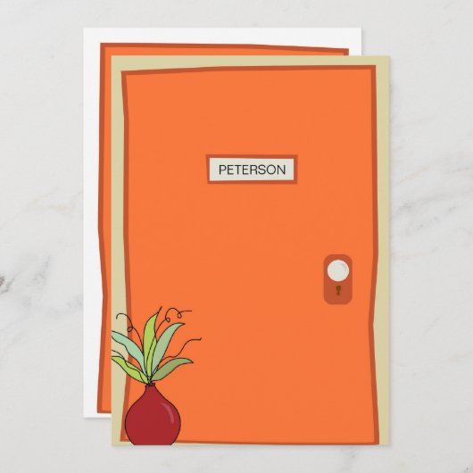 Faire-part de déplacement de porte orange (Devant / Derrière)