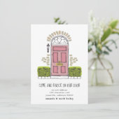 Faire-part de déplacement de porte rose (Debout devant)