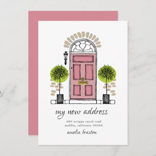 Faire-part de déplacement de porte rose (Devant / Derrière)