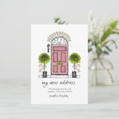 Faire-part de déplacement de porte rose (Debout devant)