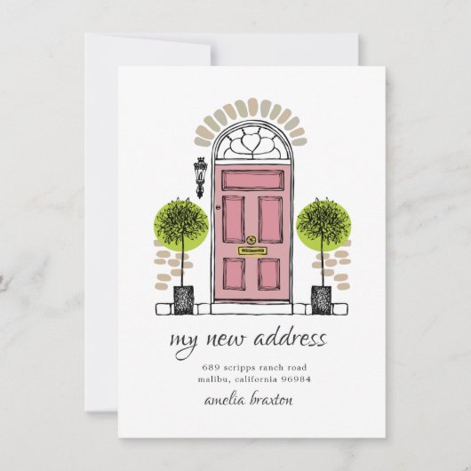 Faire-part de déplacement de porte rose (Devant)