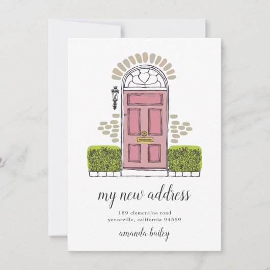 Faire-part de déplacement de porte rose (Devant)