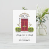 Faire-part de déplacement de porte rouge (Debout devant)