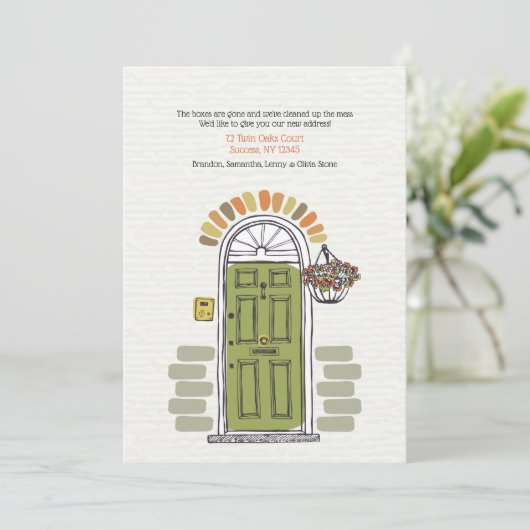 Faire-part de déplacement de portes vertes (Debout devant)