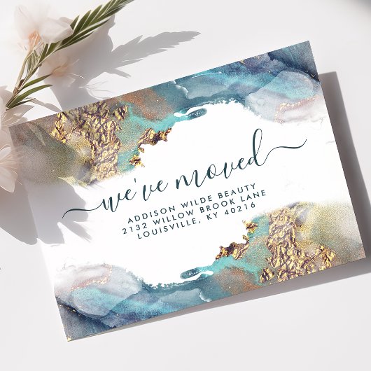 Faire-part De Déplacement D'Encre Aquarelle Bleue 
