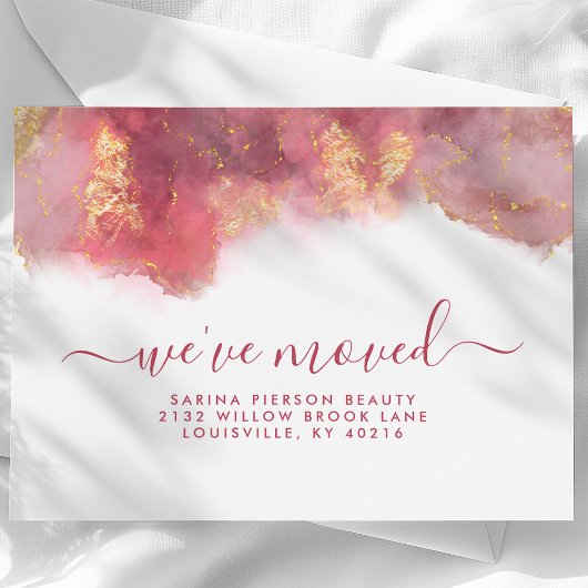 Faire-part De Déplacement D'Encre Aquarelle Rose E