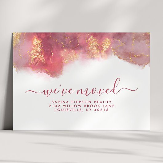 Faire-part De Déplacement D'Encre Aquarelle Rose E