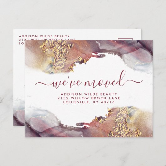Faire-part De Déplacement D'Encre D'Aquarelle Purp (Devant / Derrière)