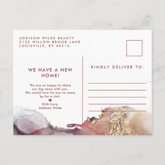 Faire-part De Déplacement D'Encre D'Aquarelle Purp (Dos)