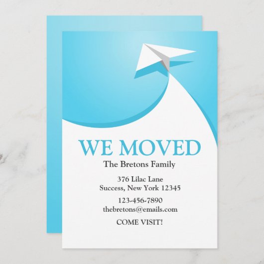 Faire-part de déplacement du plan papier (Devant / Derrière)