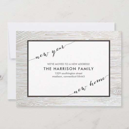 Faire-part de déplacement en bois d'or rustique ch (Devant)