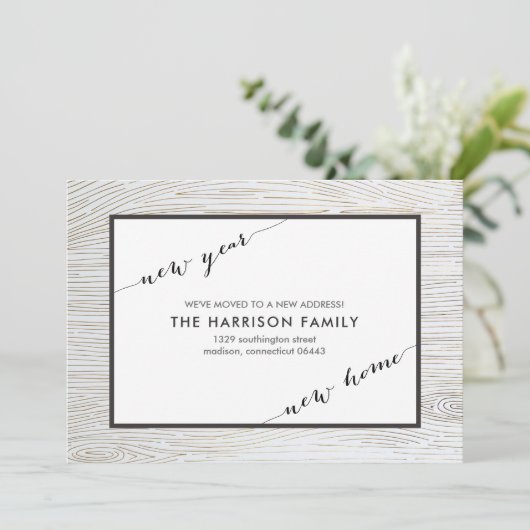 Faire-part de déplacement en bois d'or rustique ch (Debout devant)