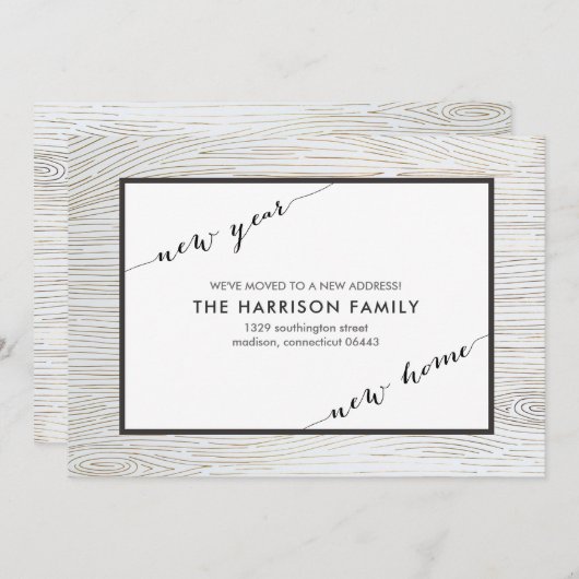 Faire-part de déplacement en bois d'or rustique ch (Devant / Derrière)