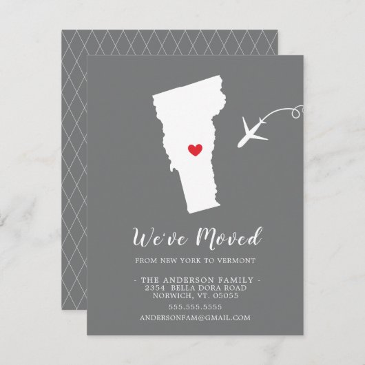 Faire-part de déplacement | État du Vermont (Devant / Derrière)