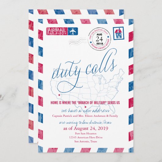 Faire-part de déplacement militaire de Fort Sam Ho (Devant / Derrière)