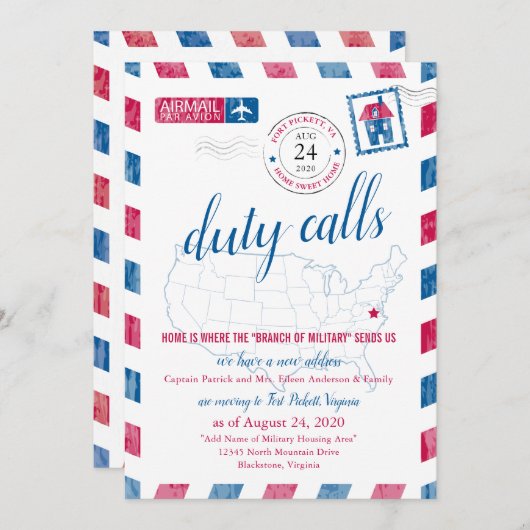 Faire-part de déplacement militaire de Virginie (Devant / Derrière)